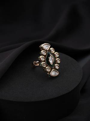 Gold plated Kundan green stones ring 2