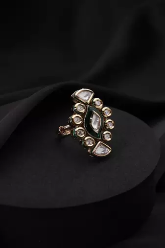 Gold plated Kundan green stones ring