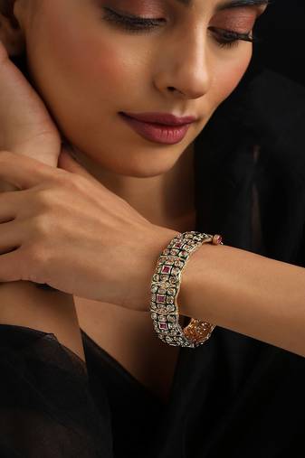 gold plated Kundan pink stones bangle