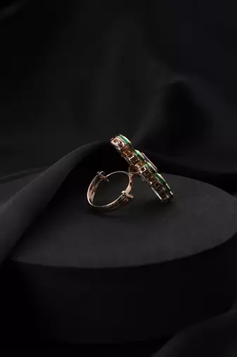 Gold plated Kundan green stones ring