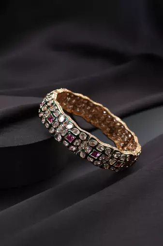 gold plated Kundan pink stones bangle