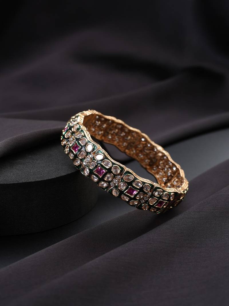 gold plated Kundan pink stones bangle