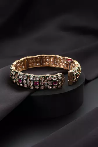 gold plated Kundan pink stones bangle