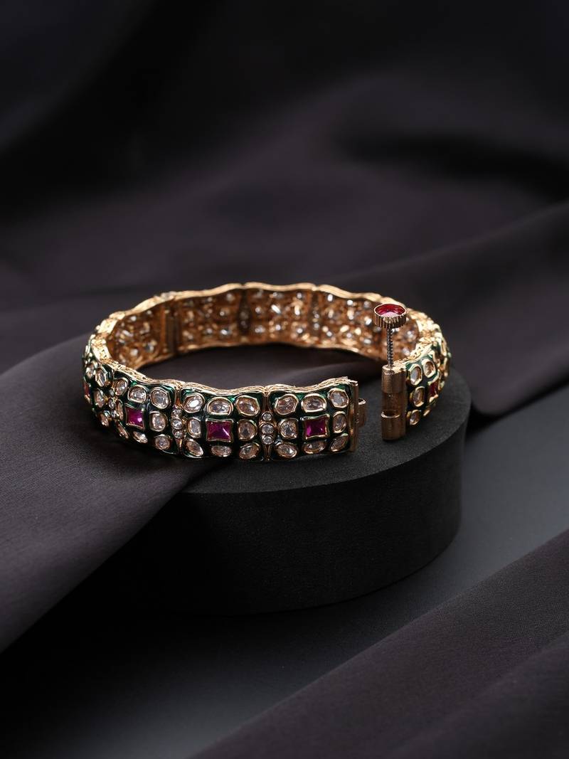 gold plated Kundan pink stones bangle