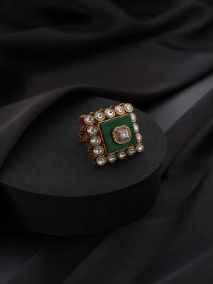 Gold plated green stone Kundan ring 2