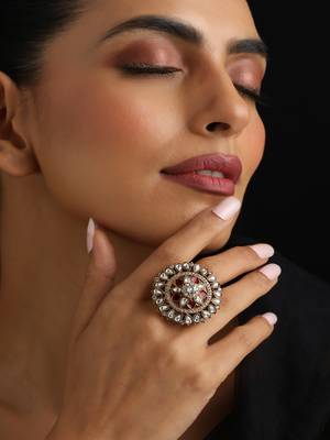 Gold plated kundan red stones ring 1