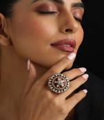 Gold plated kundan red stones ring