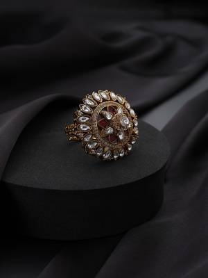 Gold plated kundan red stones ring 2