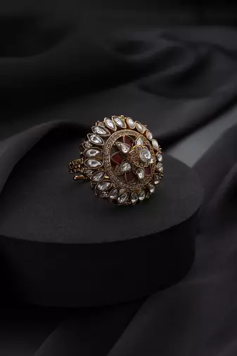 Gold plated kundan red stones ring
