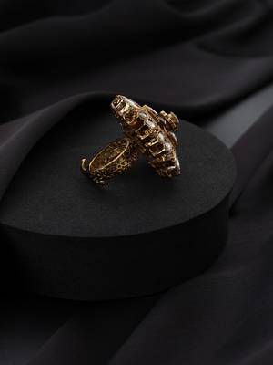 Gold plated kundan red stones ring 3