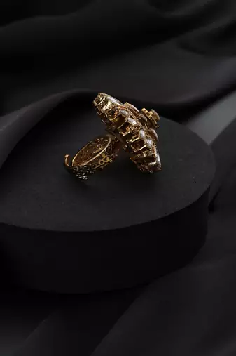 Gold plated kundan red stones ring
