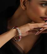 Gold plated kundan red stones bangle