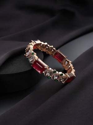 Gold plated kundan red stones bangle 2