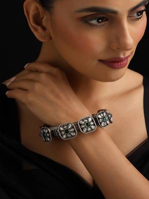 Gold plated Kundan Green Stones bangle 1