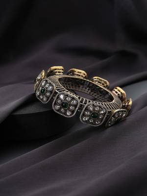 Gold plated Kundan Green Stones bangle 2