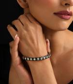 Gold plated kundan green enamel bangle