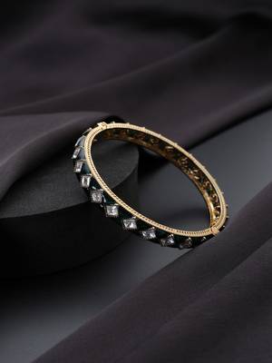 Gold plated kundan green enamel bangle 2