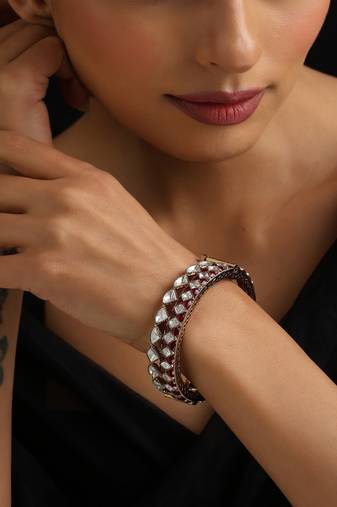 Gold plated kundan red stones bangle