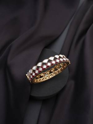 Gold plated kundan red stones bangle 2