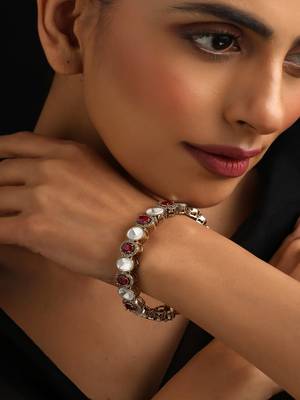 Gold plated kundan red stones bangle 1