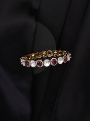 Gold plated kundan red stones bangle 2