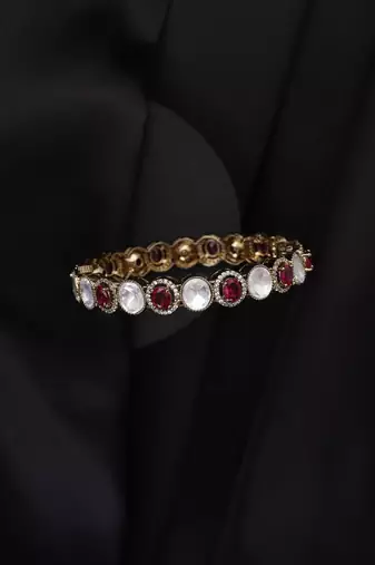 Gold plated kundan red stones bangle