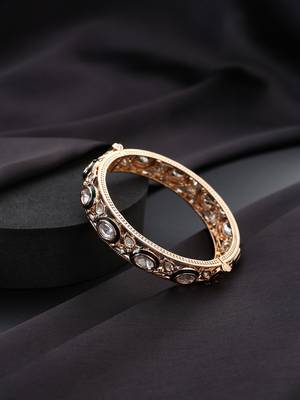Gold plated kundan green enamel bangle 2