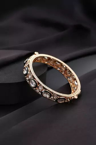 Gold plated kundan green enamel bangle