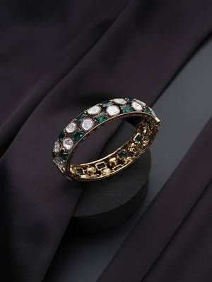 Gold plated Kundan green stones bangle 2