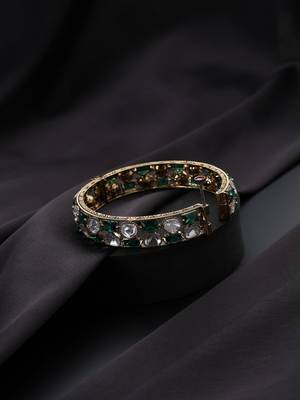 Gold plated Kundan green stones bangle 3