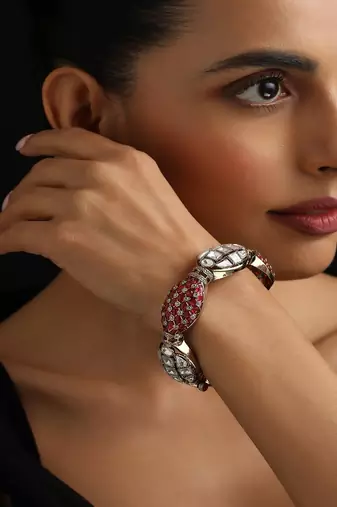 Gold plated red stone polki bangle