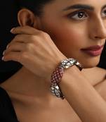 Gold plated red stone polki bangle