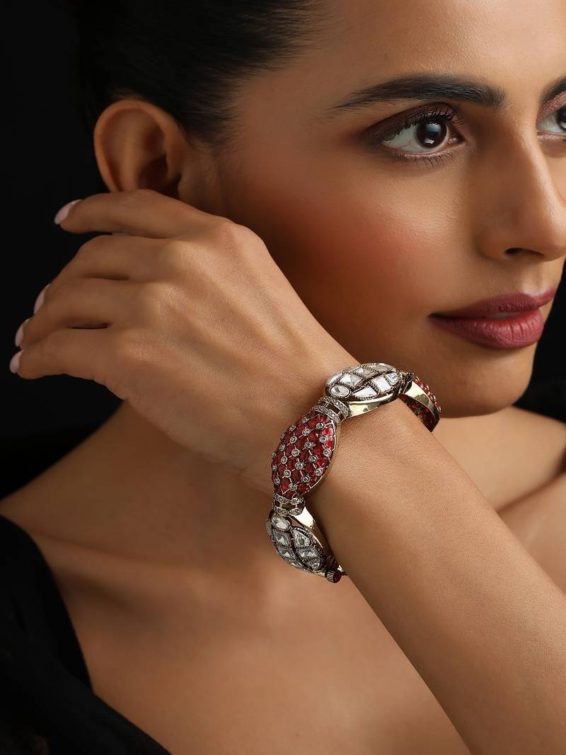 Gold plated red stone polki bangle