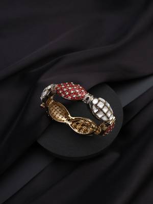 Gold plated red stone polki bangle 2