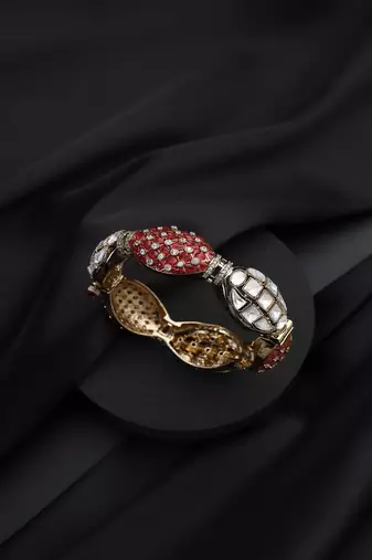 Gold plated red stone polki bangle