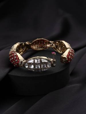 Gold plated red stone polki bangle 3