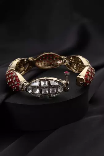 Gold plated red stone polki bangle