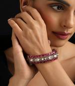 Gold plated kundan red stones bangle