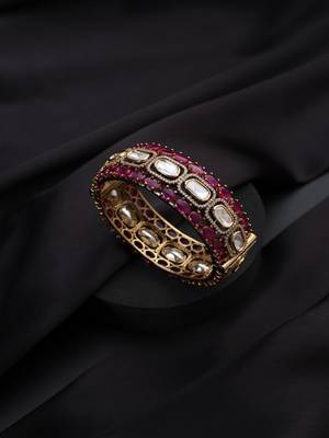 Gold plated kundan red stones bangle 2