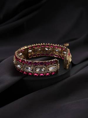 Gold plated kundan red stones bangle 3