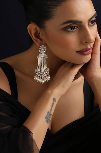 Gold plated Kundan Pearls dangler earrings