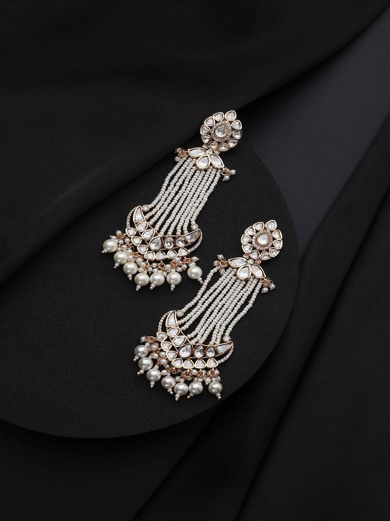 Gold plated Kundan Pearls dangler earrings