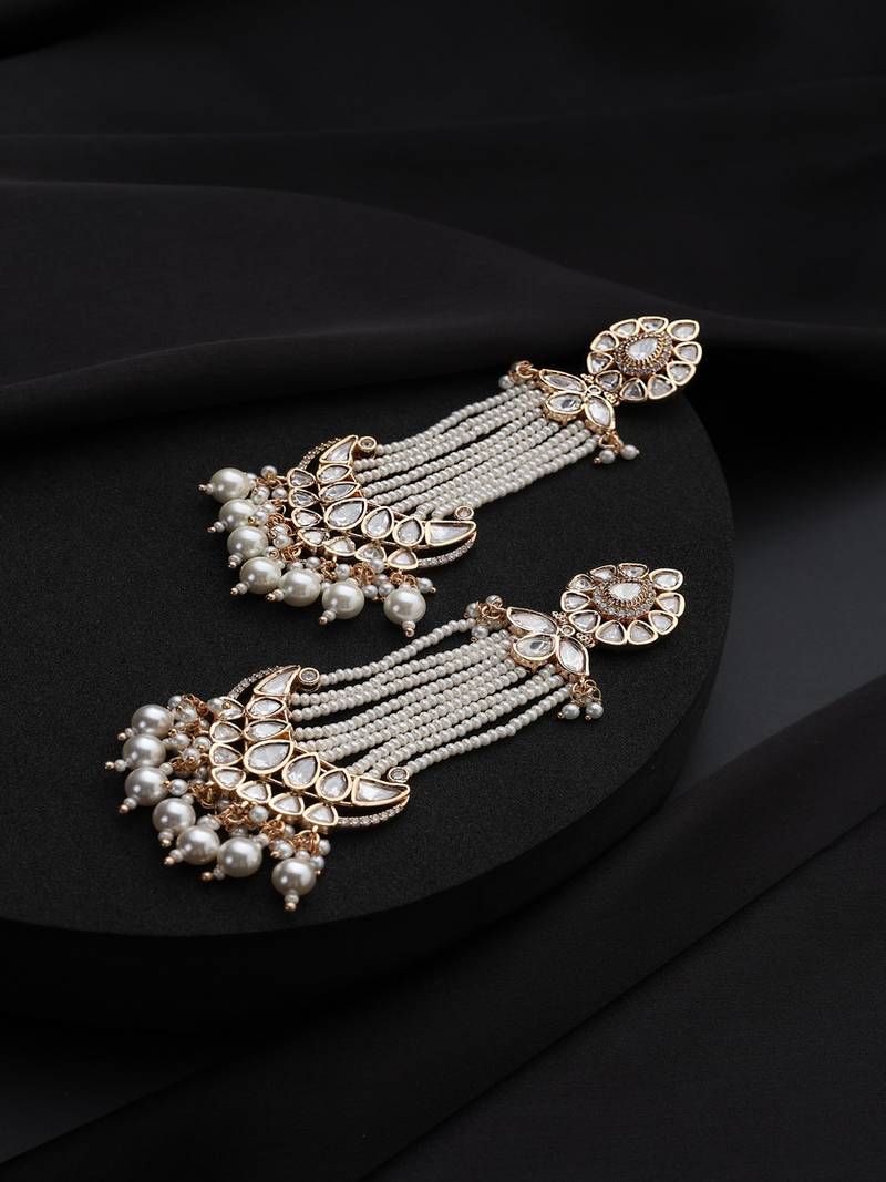 Gold plated Kundan Pearls dangler earrings