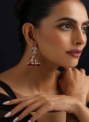 gold plated Kundan Red Stones jhumkas  1