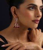 gold plated Kundan Red Stones jhumkas 