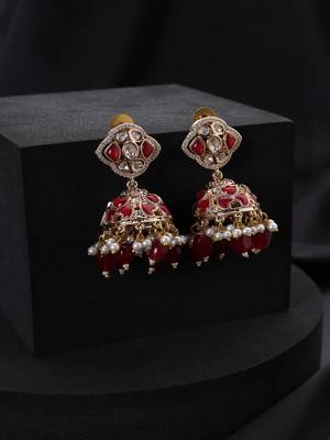 gold plated Kundan Red Stones jhumkas  2