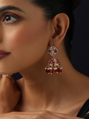 gold plated Kundan Red Stones jhumkas  3