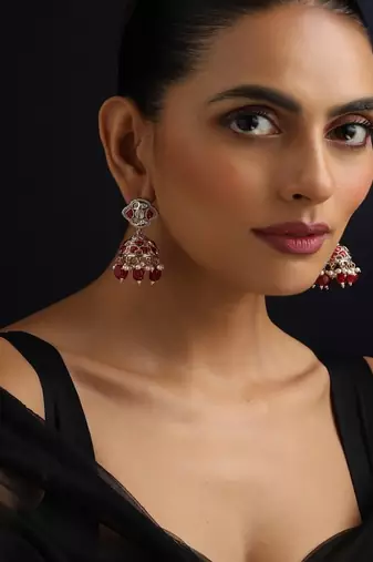 gold plated Kundan Red Stones jhumkas 