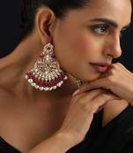 Gold plated kundan red stones Chandbali earrings