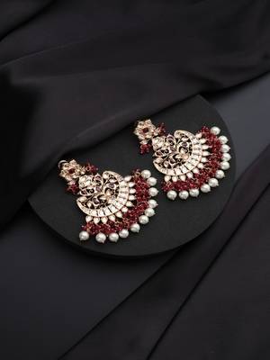 Gold plated kundan red stones Chandbali earrings 2